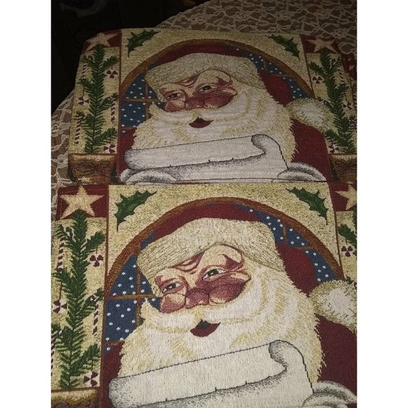 12 Santa Claus Christmas India cotton/ polyester blend tapestry style placemats - Picture 10 of 12